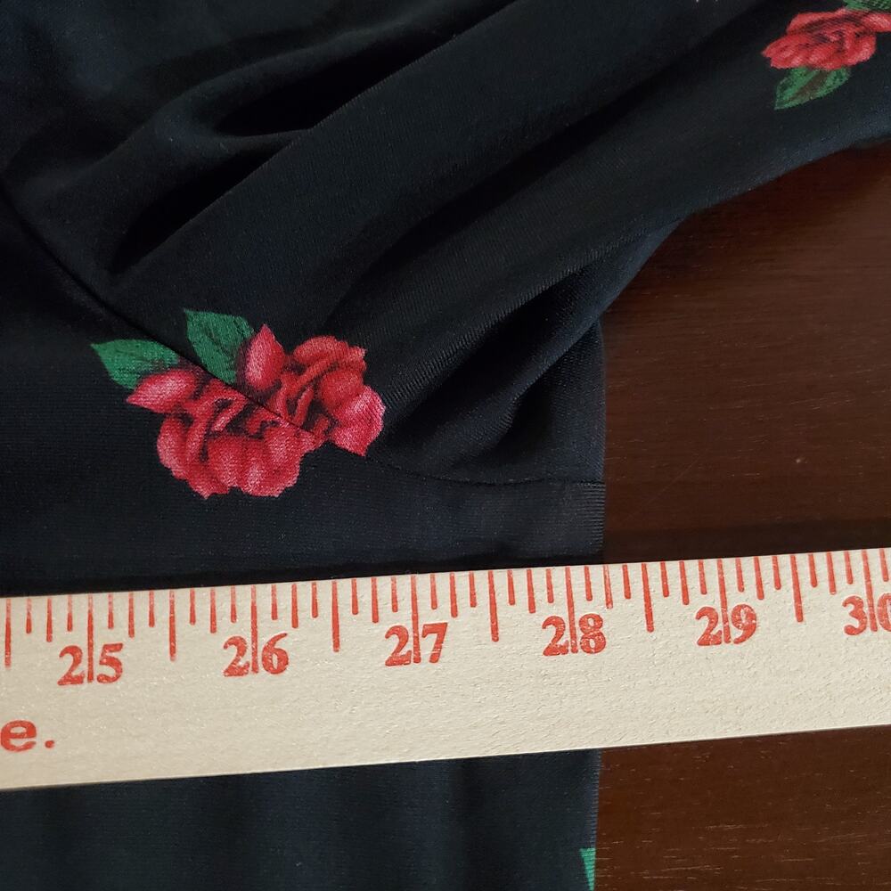 Ulla Popken Floral Rose Scoop Neck 3/4 Sleeve Maxi Dress Size 28/30 Black Red - Picture 9 of 10
